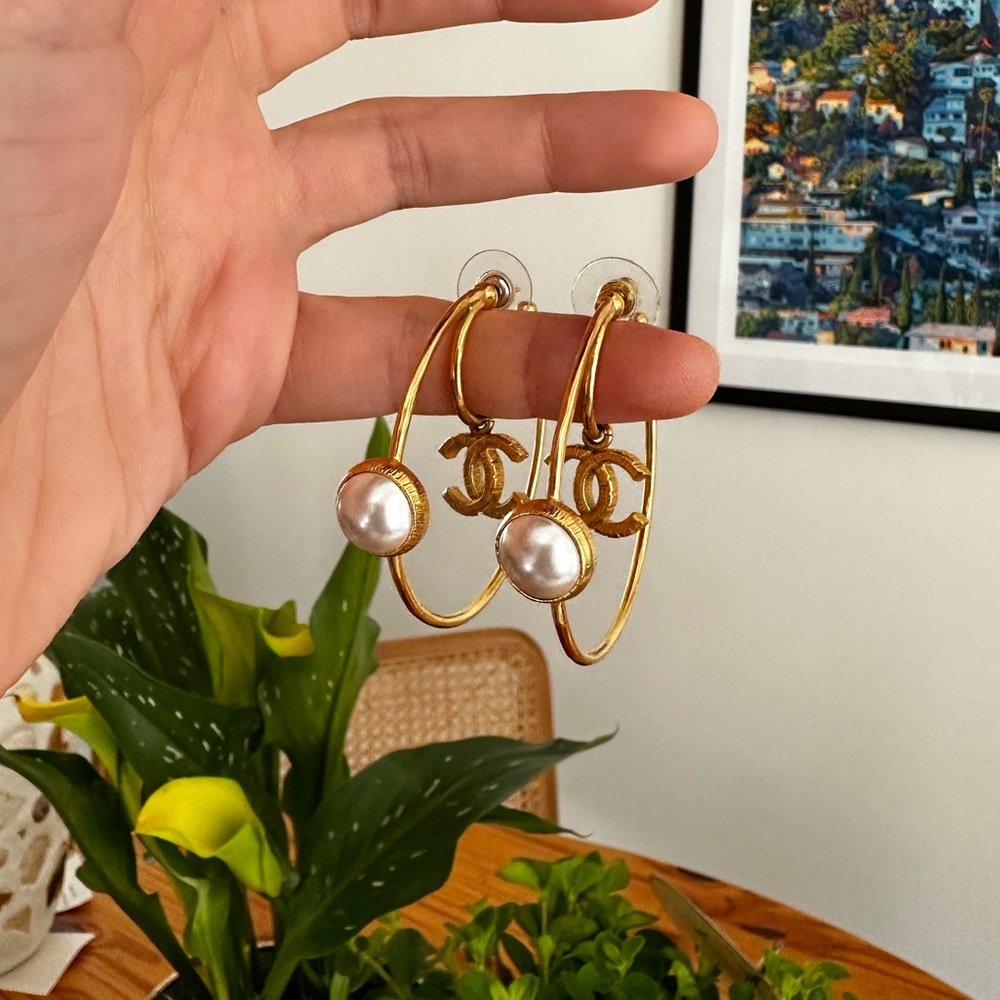 Chanel Hoop Pearl Hoop Earrings